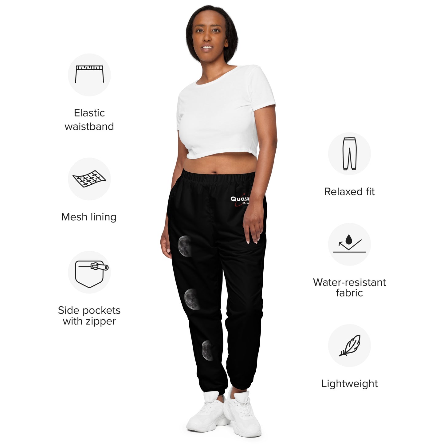 Unisex Track Pants: The Moon Collection for Quasar Markets A modern alternative to regular activewear and are ideal for a street-style outfit.