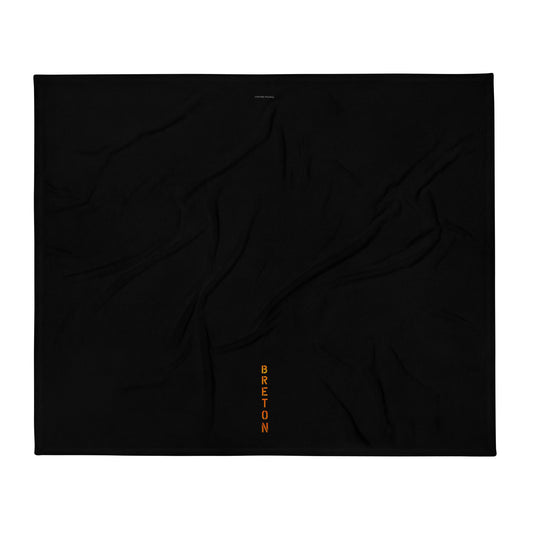 Throw Blanket small 50″×60″ black with a very cool orange BRETÓN STAMP as part of the design.